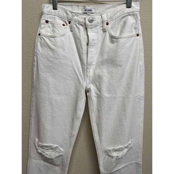 Re/done 70s Stove Pipe Cropped Straight White Destroyed Jeans Sz 27 NEW - Picture 7 of 15